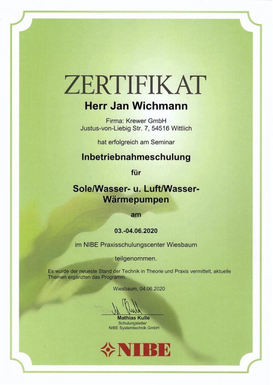 Inbetriebnahmeschulung Sole/Wasser- u. Luft/Wasser-Wärmepumpen der Fa. NIBE